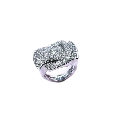 3 Diamonds 292474661779436 A Belt Platinum Plated Ring For Women With Zircon Stone - Silver