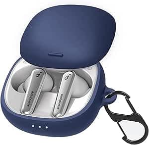 Silicone Case Cover (Compatible with Anker Soundcore Liberty Air 2 Pro) Earbuds, Soft Silicone Protective Case Cover, Shockproof Sleeve with Carabiner (Blue) Portable electronic device cover