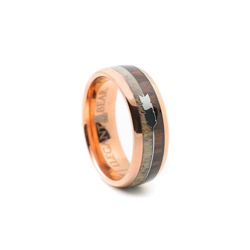Elegant Bear Gold Tungesten Carbide ring inlaid with natural koa wood and natural deer ivory A94 (19.5 Italian)