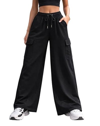 MEZA Women's Wide Leg Pants – Elastic Summer Milton – Elastic Band on High Waist – Casual & Street Style