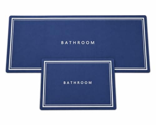 Non-Slip Kitchen & Bathroom Floor Mats Set, Waterproof Anti-Fatigue Rugs for Home Entrance, Bedroom & Sink Area, Soft Washable Mats, 2 Pieces – 120x40 cm and 60x40 cm (Dark Blue)
