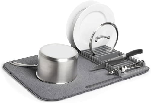 Microfiber Dish Drying Mat with Plate Rack Thick Absorbent Kitchen Organizer