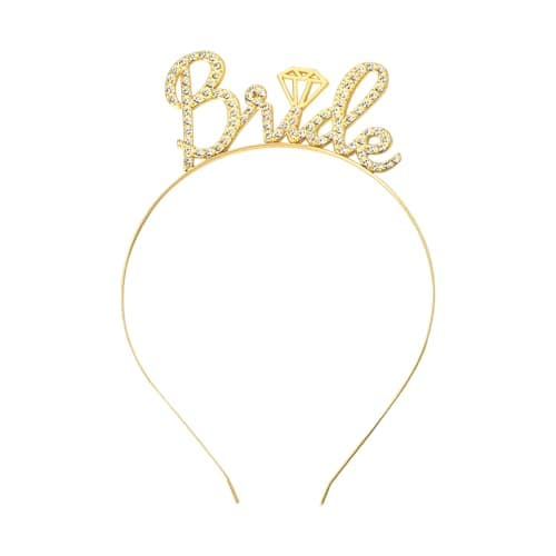 Kefley Gold Bride Tiara Headband Crown for Bachelorette Party Signs Supplies Rhinestone Decorated Bride Hairbands Headdress Headwear Bride To Be Gift Bridal Hair Accessories for Women