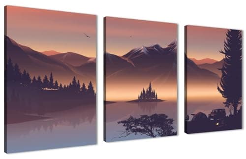Skills Canvas Wall Art - Landscape at Dusk with Lake, Mountains and Fantasy Castle - Wall Art for Living Room, Bedroom, Office Decorations & More (30cm x 40cm x 3pcs)