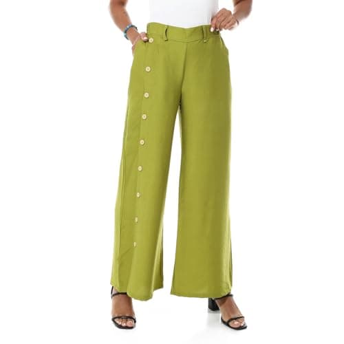 AZUL Womens AZUL buttons on one leg lenin pants Casual Pants (pack of 1)