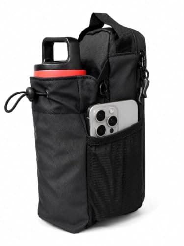 USHOP | Sports Water Bottle Carrier Bag with Phone Holder and Multiple Pockets with Magnetic Fastener and Smart Storage, Adjustable Shoulder Strap, Suitable for Gym, Sports, Hiking, Travel