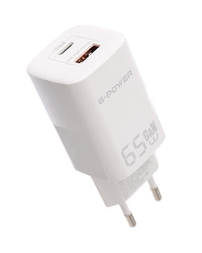G-Power GP-C7 65W Dual USBs Charger (USB-A and Type-C) Qualcomm Quick Charge 3.0 Compatible with MacBook Pro, iPad, Galaxy, Pixel, iPhone and More - White (Warranty 12 months) Charging adapter