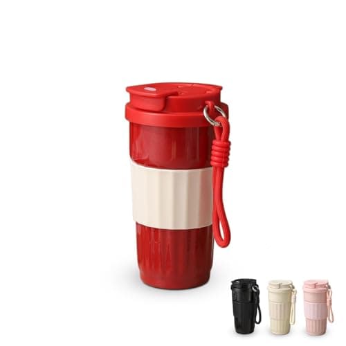 Travel Mug 500ml, Vacuum Insulated Stainless Steel Tumbler with Straw Lid and Carry Handle, Leak-Resistant Coffee Cup for Hot and Cold Drinks, Car and Office, F-1537 (Red)