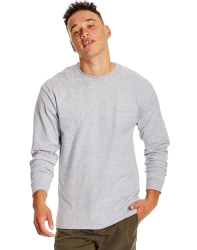 Hanes Men's Long-Sleeve Beefy-T Shirt (Pack of 2), Light Steel, XL