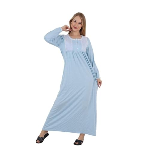 ZECOTEX Women’s Cotton Maxi Nightgown | Elegant Lace Embroidered Yoke | Loungewear Dress | Soft Breathable Premium Homewear | Made in Egypt | Sizes M To 6XL Nightgown nightshirt