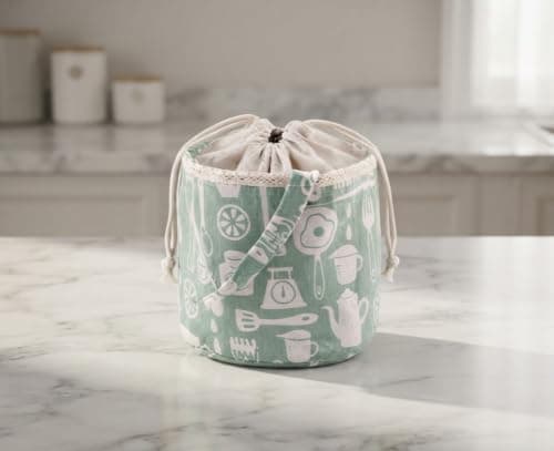 Insulated Linen Lunch Bag Waterproof Expandable Drawstring Cooler Tote Meal holder