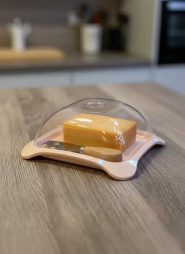 Generic Cheese and Butter Dish with Clear Lid, Acrylic and Plastic Storage Container, Ergonomic Curved Design with Handle, available in multiple colors.