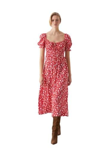 LC WAIKIKI Woman Sweetheart Neck Floral Fitted Waist Dress