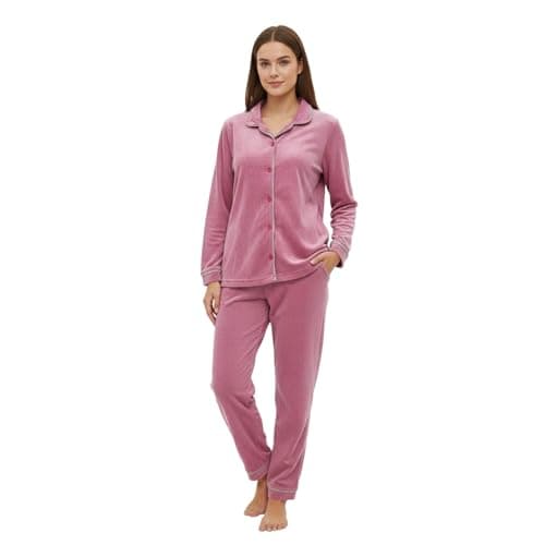ZECOTEX Women’s Classic Winter Velvet Pajama Set – Soft Striped Plush Fabric, Warm & Comfortable Homewear