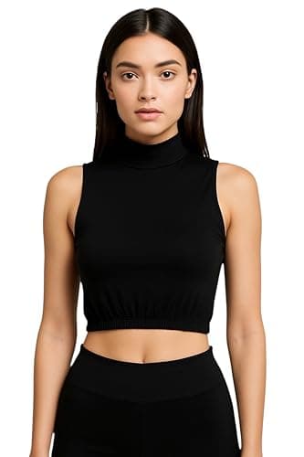 MEZA Women's High Neck Elastic Waist Tank Top - Fashion Cut Out Casual Sports Shirt