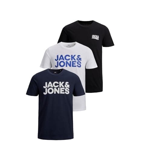 JACK & JONES Mens 3-Pack Corp Logo T-Shirt (pack of 3)