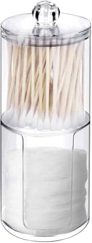 2 in 1 Clear Acrylic Cotton Swab Holder - Versatile Makeup Organizer with Lid, Cotton Swabs, Makeup Remover Pads, Cosmetics in Bathroom or Beauty Room
