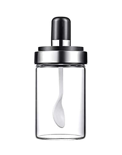Glass Spice Jars with Serving Spoon, Mason Storage Canister Clear Condiment Food Bottle with Stainless Steel Lid, Salt Sugar ketchup Canning Jar for Kitchen 8.5OZ (250ml) Food storage container
