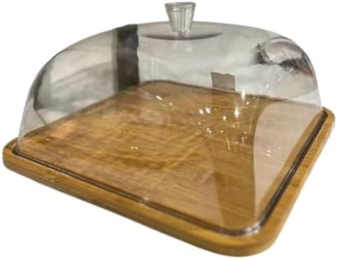 Wooden Tart Plate with Clear Lid - Sturdy Base with Elegant Design - Suitable for Cake, Gatew, Bakery AR Item stand