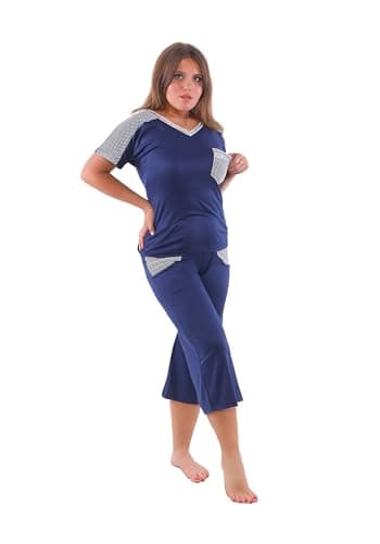 Pentacor Women's Summer Pajama Set - Women's Bermuda Solid Pajama Set with Signature Embroidery on Collar and Pocket for More Style and Beauty