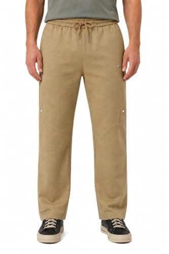 Men’s Casual Wide Leg Jogger Pants – Adjustable Drawstring -Caffe | Wide Leg Men's Relaxed Fit Straight Fit Sweatpants-Beige