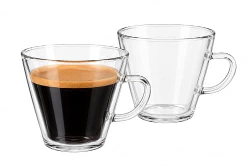 Newhome 2361/2 Czech 2-Piece Double Wall Glass Espresso Cup Set with Handles, Insulated Glass Coffee Cups for Espresso and Hot Drinks, Heat-Resistant Clear Glass Design Drinking cup