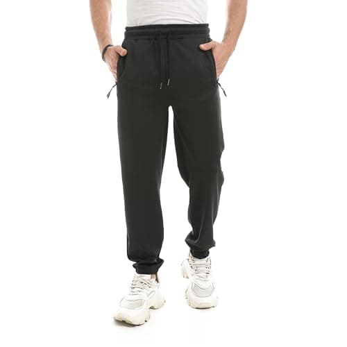 Red Circle Mens Black Zipped Pockets Casual Sweatpants Soft Pants with Zipper Pocket and Elastic Cuffs