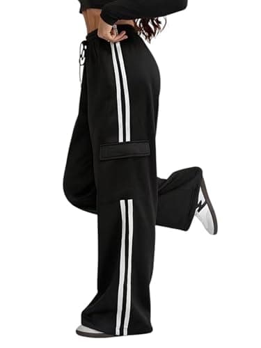 MEZA Women's Cargo Sweatpants Imported Daifing Two Side Stripes Elastic Waist Loose Fit for Sports and Casual Pants