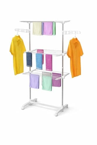 Generic 3 Tier Clothes Drying Rack, Large Capacity Foldable Laundry Stand with Hanger Space and Sock Holders, Heavy Duty Metal Frame for Indoor and Outdoor Use.