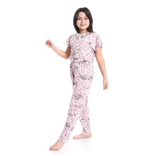 Red Cotton -Girls summer printed jumpsuit -kashmir