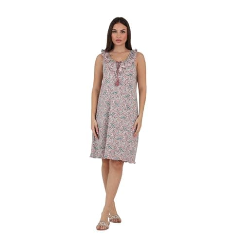 ZECOTEX Women's Short Night Dress | Paisley Printed Cotton Sleeveless Nightgown | Relaxed Fit Summer Sleepwear | Sizes M to 4XL Nightgown nightshirt