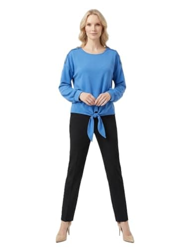 Women's Blue Long Sleeve Button Shoulder Tie Front Blouse Fashion Casual Dress 70k to 90k