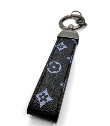 Car Keychain for Men, Leather and Alloy Car Keychain for Car, Motorcycle, Home Keys and Women - (Leather & Metal, Black with Blue Engravings) - SA CAR