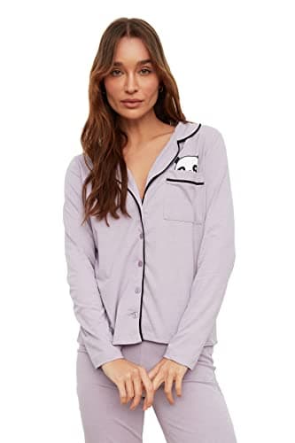 Trendyol Womens Lilac Cotton Panda Printed Pajamas Set - THMAW21PT0245 Pajama Set (pack of 1)