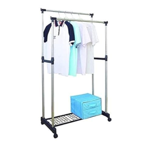 Double pole cloths rack hanger, silver Clothes rack