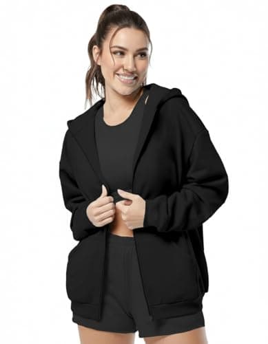 Women's Oversized Hoodie Jacket, Black, Full Zip, Relaxed Fit, Athleisure Wear Coat