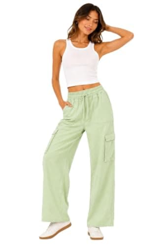 Gabardine Pants with Cargo Pockets, Wide-Leg Fit, Adjustable Drawstring Waistband, Sizes M to XXL