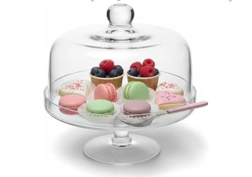 Generic Glass Cake Stand with Dome Lid, Clear, Multi-Purpose Serving Dish for Desserts, Fruit and Candy, 14 cm Diameter, 15 cm Height, .a2