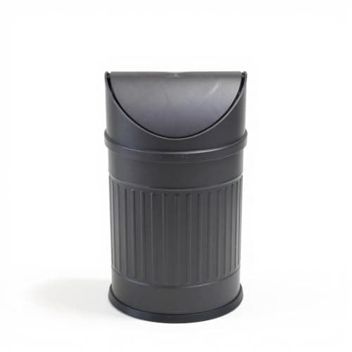 Round Stainless Steel Trash Can with Swing Lid-16 Liters - Ribbed Metal Body, Modern Waste Bin Perfect for Bathroom, Bedroom, Office & Kitchen, 24 × 24 × 52.5 cm (Black)
