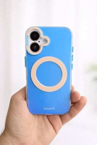 Ecosystem Magnetic Phone Case for iPhone 17/iPhone 16, Iridescent Fluorescent Holographic Design, Wireless Charger Compatible, Camera Protection, Gradient Colour Silicone Cover (Desgin 3, iPhone 16) Cellular phone case