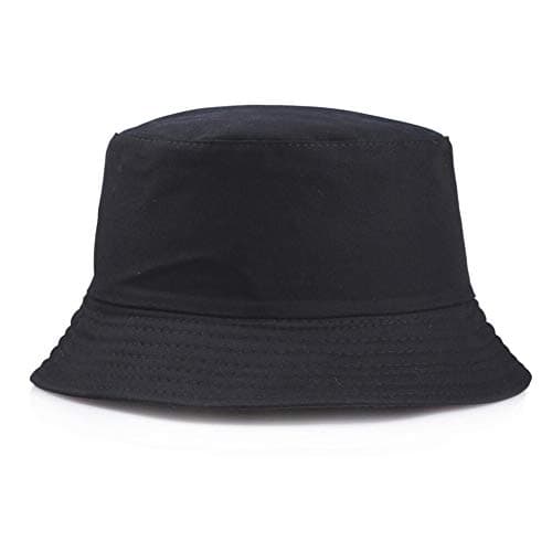 Lazzon Bucket Hat Foldable Black Fisherman Hat Unisex Men Women Sun Visor Brim Cap for Outdoor Camping Hiking Traveling Fishing Beach, Solid Black, One Size- fitted, Regular Fit