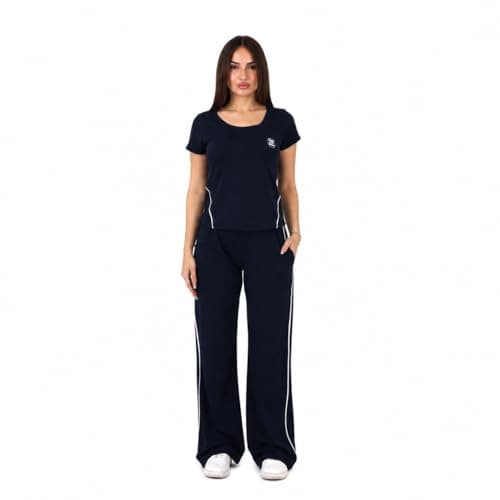 ZECOTEX Women's Cotton Casual Pajama Set | Navy Blue and Black, Embroidered Sporty Loungewear | Relaxed Fit, M to 2XL