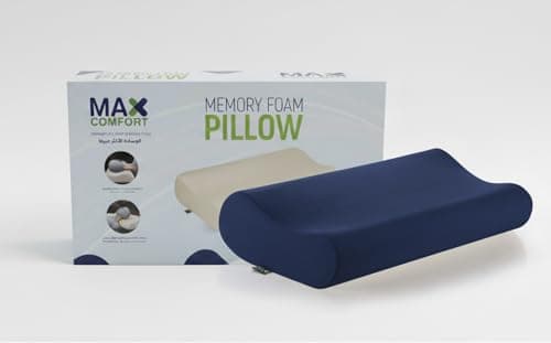 Max Comfort Foam Bed Pillow, Contour Design, Neck and Head Support, Thermal Memory, Navy