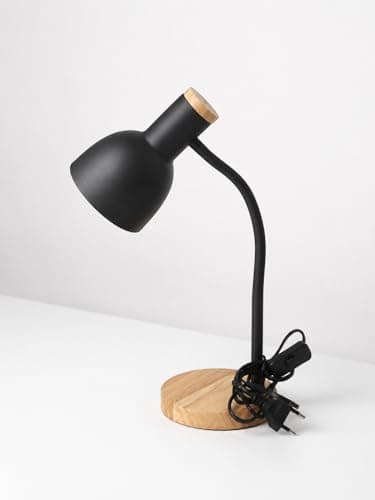 Modern LED Desk Lamp Wood Design Stable Base - Flexible Desk Lamp with Comfortable Lighting for Reading, Studying, Bedrooms (BLACK)