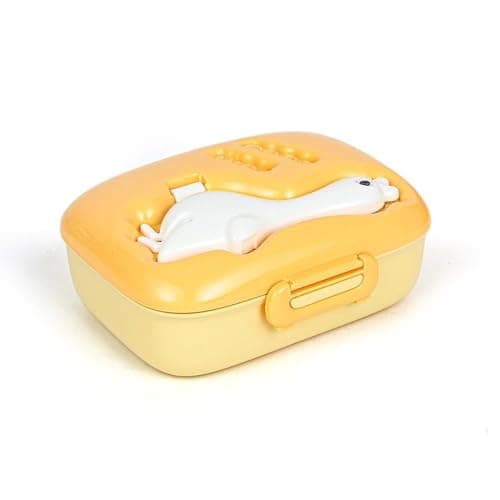 Generic Safe and hygienic plastic lunch box,3-compartment design for food variety,Suitable for preschool,clubs,trips,Includes a fork,spoon,High-quality imported product,Colors:Pink,Blue,Yellow, .db