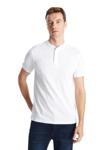 LC WAIKIKI Man Grandad Collar Short Sleeve Patterned Pique Men's T-Shirt