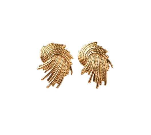 Gold-Tone Fringe Stud Earrings, Textured Fan Design, Statement Jewellery for WomenMg_st107
