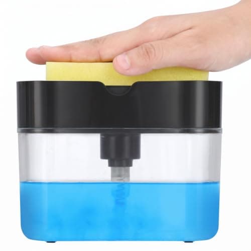 Mumoo bear 2 in 1 sponge rack shelf soap detergent dispenser pump, large capacity with sponge, 1 hand operation,affordable, gray