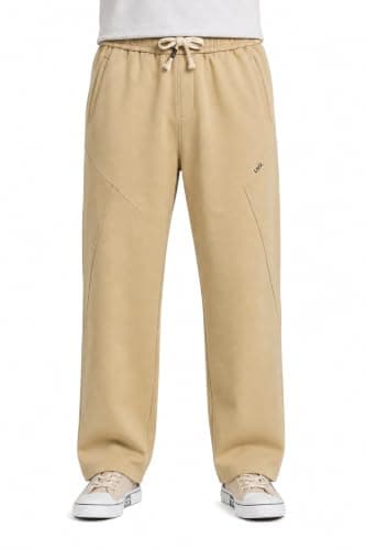 Men's Premium Cotton Wide-Leg Sweatpants – Relaxed Fit Joggers with Contrast Braided Drawstring - Beige Pants