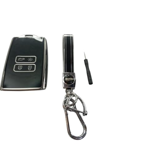 LOKYBOY for Renault Key Fob Cover TPU Black Silver with Keychain 4 Buttons | LOKYBOY Car Black and Silver TPU Key Cover with Key Chain